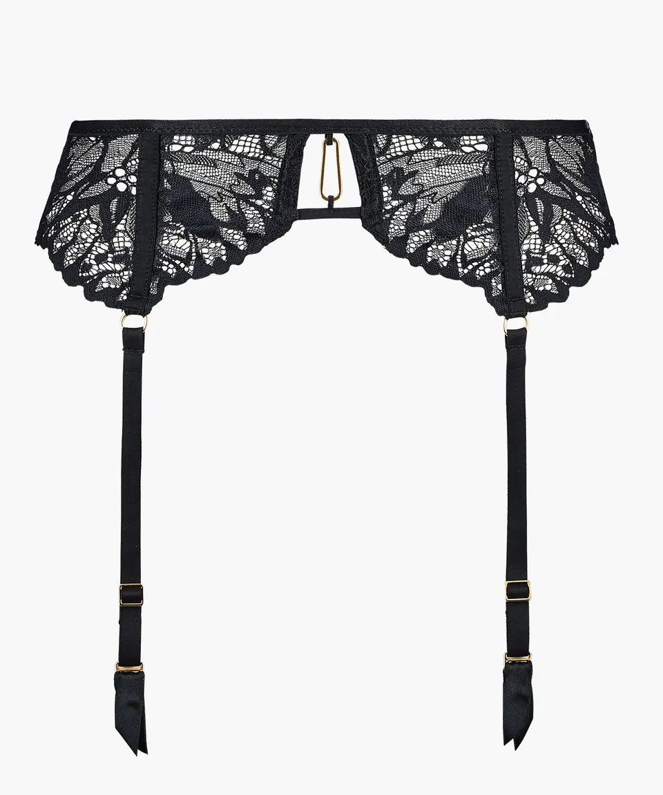 aubade-flowermania-porte-jarretelles-noir-dentelle-florale-et-tulle image 1